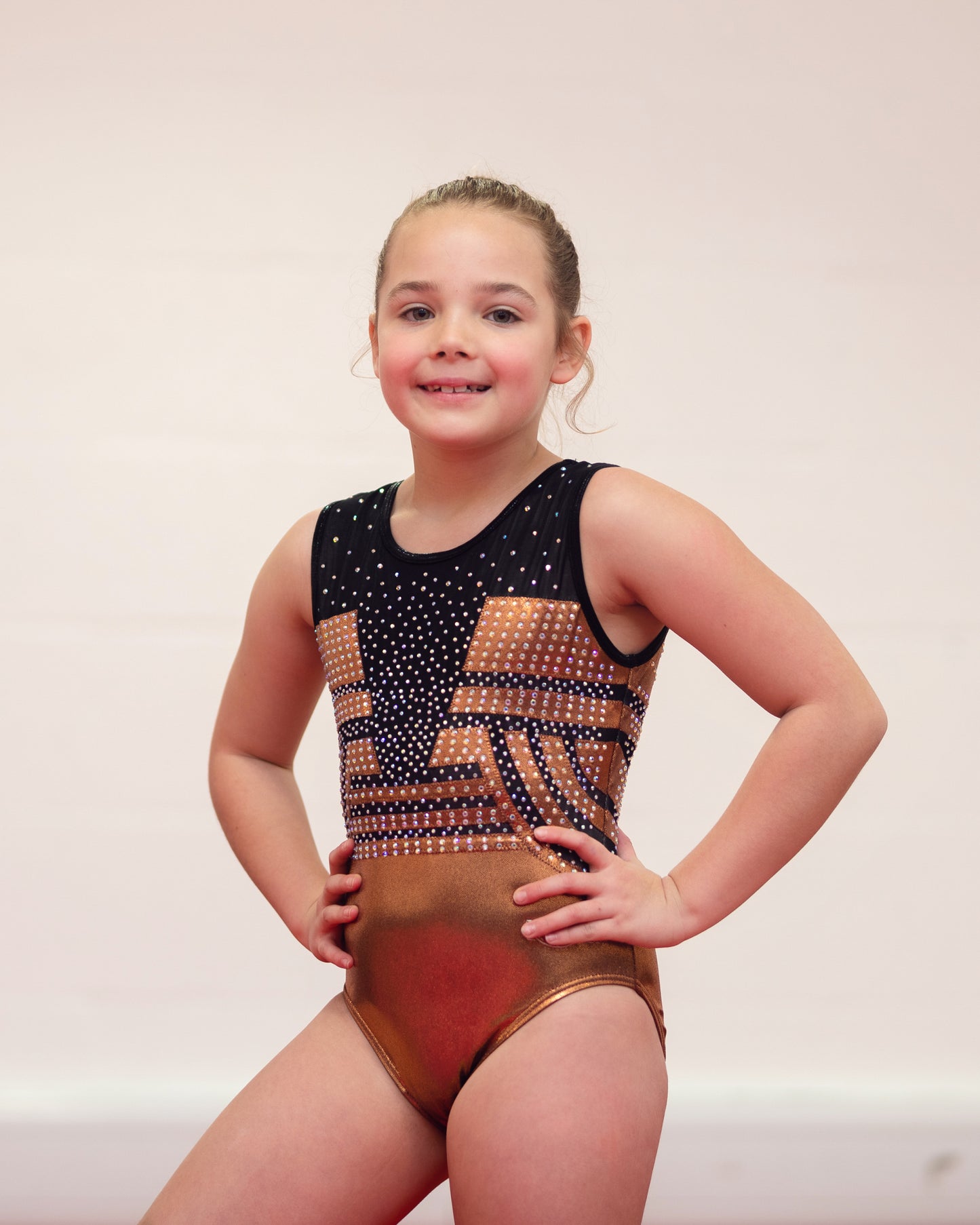 Short Sleeve Rocsa Competition Leotard | Bronze & Black